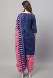 Navy Blue Pure Cotton Printed Salwar Suit with Dupatta