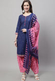 Navy Blue Pure Cotton Printed Salwar Suit with Dupatta