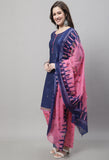 Navy Blue Pure Cotton Printed Salwar Suit with Dupatta