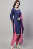 Navy Blue Pure Cotton Printed Salwar Suit with Dupatta