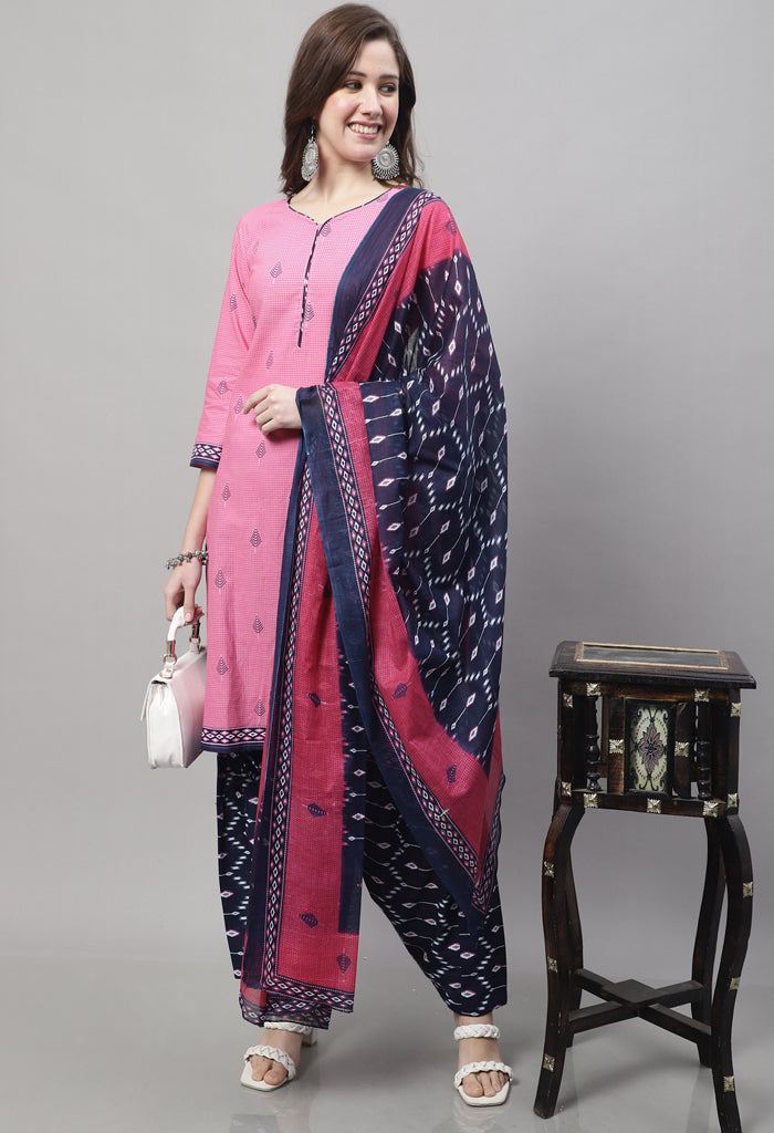 Rajnandini Pink Cotton Printed Salwar Suit