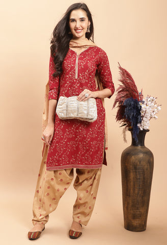 Maroon Cotton Printed Salwar Suit