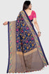 Blue Tussar Silk  Printed Traditional  Saree With Blouse Piece