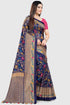 Blue Tussar Silk  Printed Traditional  Saree With Blouse Piece
