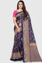 Blue Tussar Silk  Printed Traditional  Saree With Blouse Piece