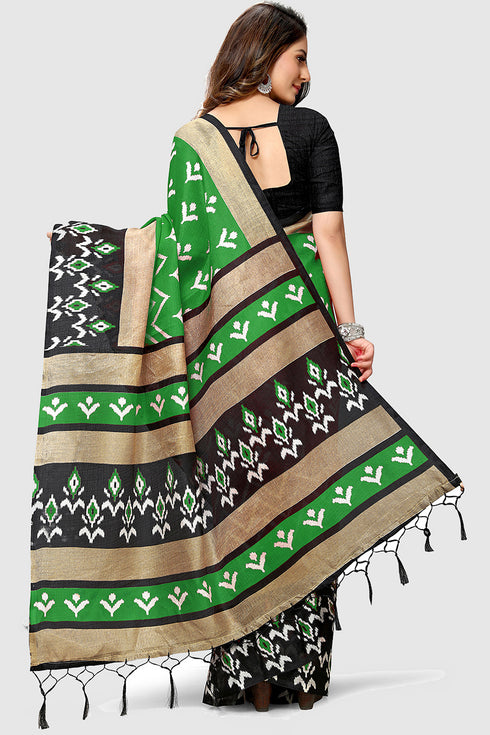Green Mysore art silk saree  Printed Traditional  Saree With Blouse Piece