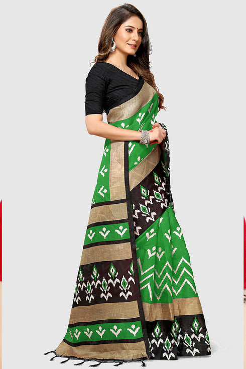 Green Mysore art silk saree  Printed Traditional  Saree With Blouse Piece