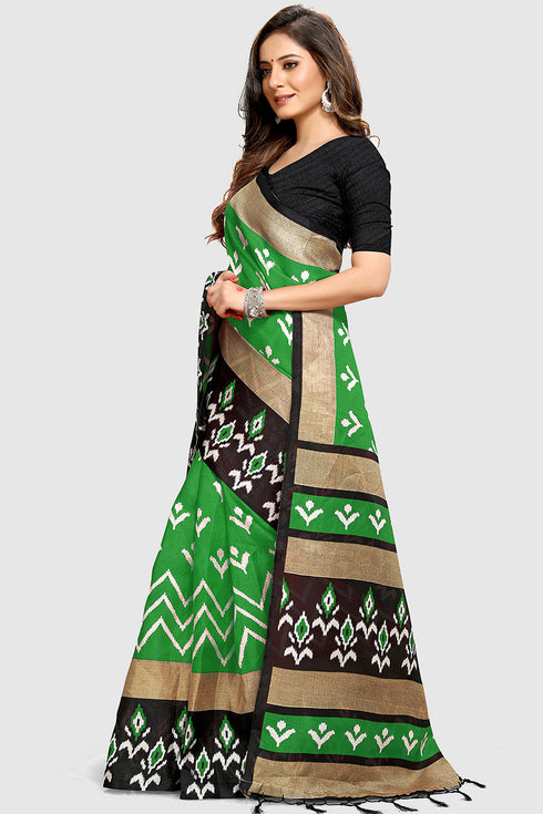 Green Mysore art silk saree  Printed Traditional  Saree With Blouse Piece