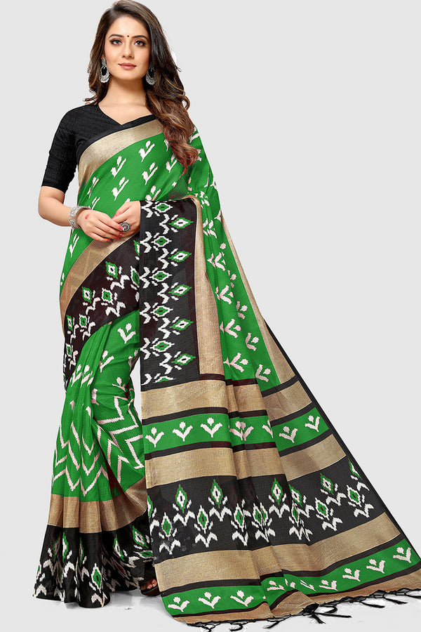 Green Mysore art silk saree  Printed Traditional  Saree With Blouse Piece