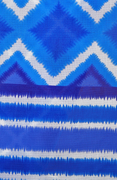 Blue Kota Doria Cotton  Printed Traditional  Saree With Blouse Piece