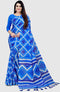Blue Kota Doria Cotton  Printed Traditional  Saree With Blouse Piece