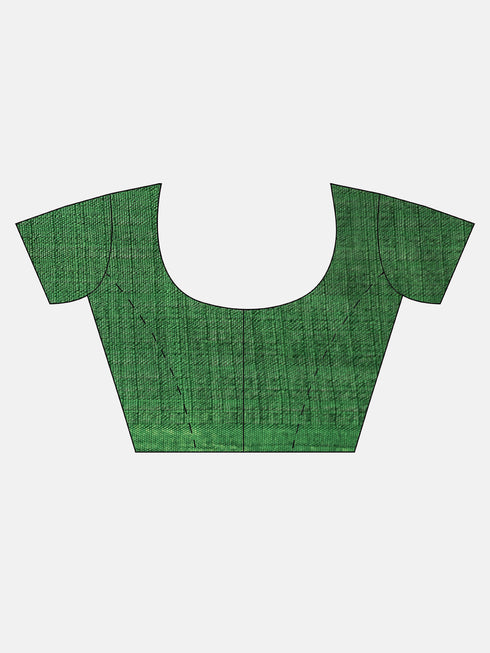 Green And Black Silk  Printed Traditional  Saree With Blouse Piece