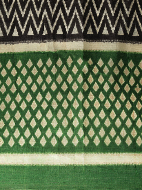 Green And Black Silk  Printed Traditional  Saree With Blouse Piece