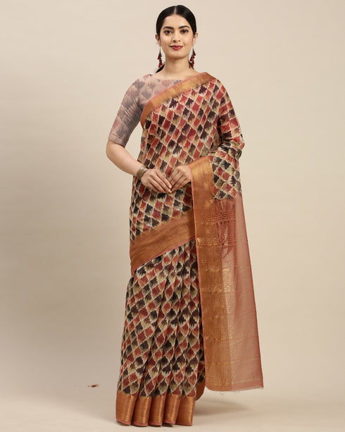 Multicolored Cotton Silk Digital Printed Traditional  Saree With Blouse Piece