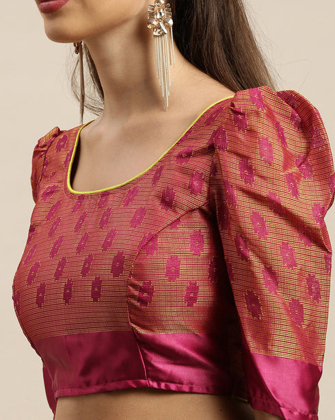 Sku Blue And Wine Kota Silk Jamdani Printed Traditional  Saree With Blouse Piece