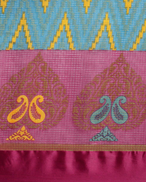 Sku Blue And Wine Kota Silk Jamdani Printed Traditional  Saree With Blouse Piece