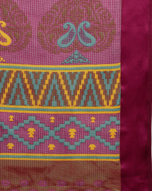 Sku Blue And Wine Kota Silk Jamdani Printed Traditional  Saree With Blouse Piece