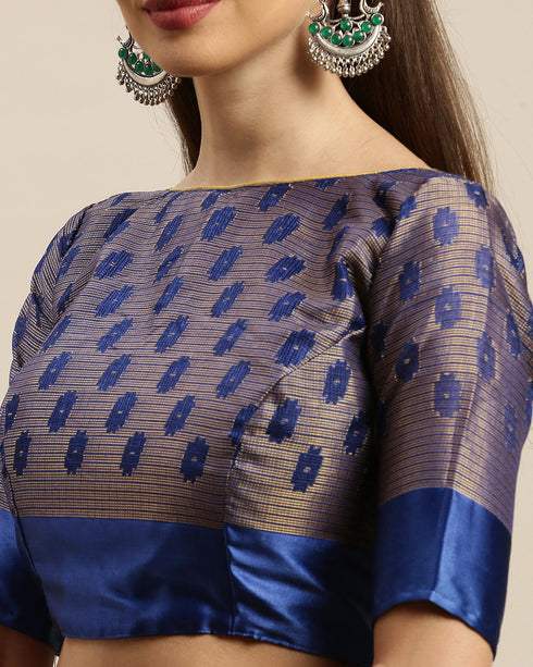 Orange And Royal Blue Kota Silk Jamdani Printed Traditional  Saree With Blouse Piece