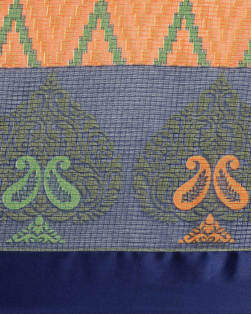 Orange And Royal Blue Kota Silk Jamdani Printed Traditional  Saree With Blouse Piece