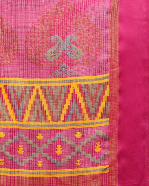 Blue And Pink Kota Silk Jamdani Printed Traditional  Saree With Blouse Piece