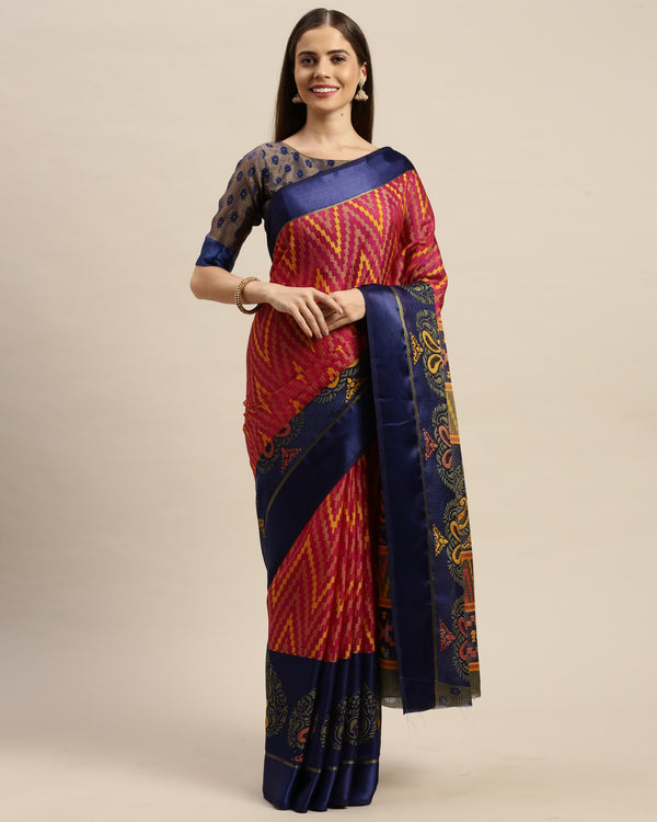 Magenta And Royal Blue Kota Silk Jamdani Printed Traditional  Saree With Blouse Piece