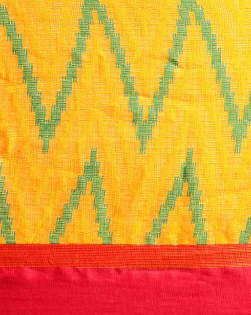 Yellow And Red Kota Silk Jamdani Printed Traditional  Saree With Blouse Piece