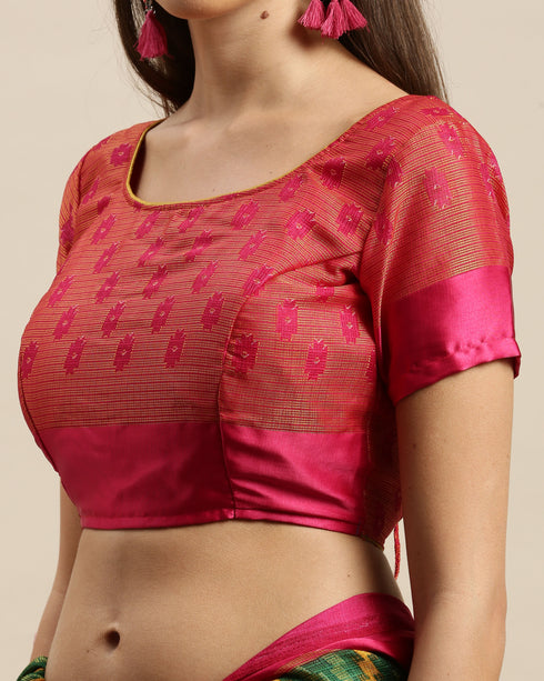 Green And Magenta Kota Silk Jamdani Printed Traditional  Saree With Blouse Piece