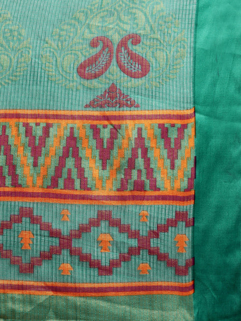 Wine And Green Kota Silk Jamdani Printed Traditional  Saree With Blouse Piece