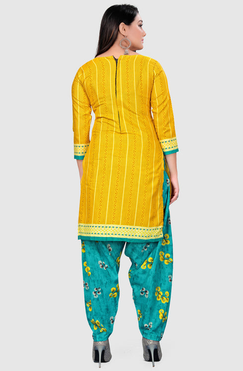 Yellow Cotton Blend Printed Unstitched Salwar Suit Material