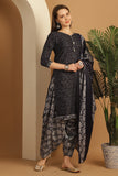 Blue Cotton Blend Printed Ready to Wear Patiala Salwar Suit