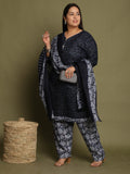 Blue Cotton Blend Printed Plus Size Ready to Wear Patiala Salwar Suit