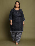 Blue Cotton Blend Printed Plus Size Ready to Wear Patiala Salwar Suit