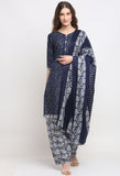 Blue Polyester Cotton Printed Salwar Suit with Dupatta