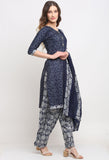 Blue Polyester Cotton Printed Salwar Suit with Dupatta