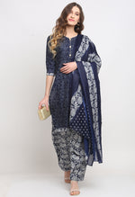 Load image into Gallery viewer, Blue Polyester Cotton Printed Salwar Suit with Dupatta