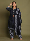 Blue Cotton Blend Printed Plus Size Ready to Wear Patiala Salwar Suit