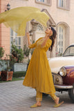 Mustard Poly Silk Embroidered Anarkali Kurta & Pant With Dupatta