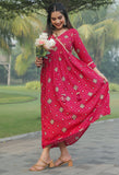 Pink Rayon Printed Anarkali Bandhani Gown
