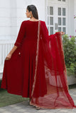 Maroon Women's Poly Silk Hand Work Gown With Dupatta