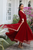 Maroon Poly Silk Hand Work Gown With Dupatta