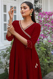 Maroon Women's Poly Silk Hand Work Gown With Dupatta