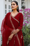 Maroon Women's Poly Silk Hand Work Gown With Dupatta