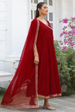 Maroon Women's Poly Silk Hand Work Gown With Dupatta