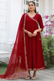 Maroon Women's Poly Silk Hand Work Gown With Dupatta