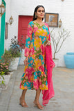 Multicolor Viscous Digital Printed Gown With Dupatta