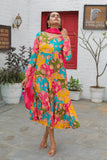 Multicolor Women's Viscous Digital Printed Gown With Dupatta