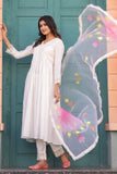 White Poly Silk Embroidered Alia cut  Kurta & Pant With Dupatta