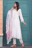 White Poly Silk Embroidered Alia cut  Kurta & Pant With Dupatta