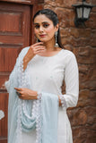 White Poly Silk Embroidered Straight Kurta & Pant With Dupatta