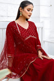 Maroon Poly Silk Embroidered Anarkali Kurta & Pant With Dupatta